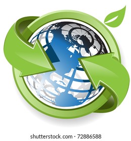 blue globe and green arrows
