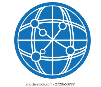 Un icono de globo azul con flechas circulares sobre un fondo blanco