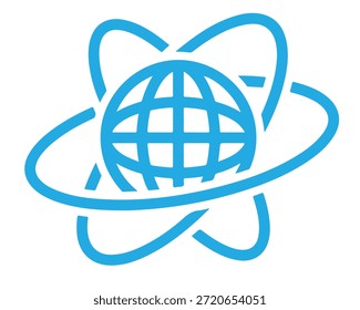 Un icono de globo azul con flechas circulares sobre un fondo blanco