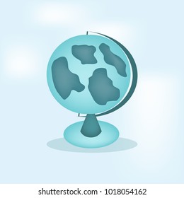 A blue globe with images of lands at the light blue background