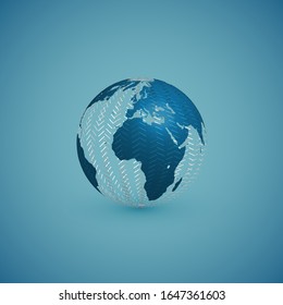 Blue globe map sphere with white global pattern, vector illustration