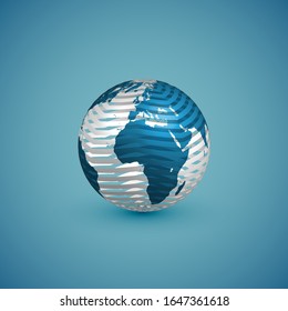 Blue globe map sphere with white global pattern, vector illustration