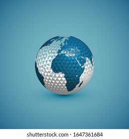 Esfera de mapa del globo azul con patrón global blanco, ilustración vectorial