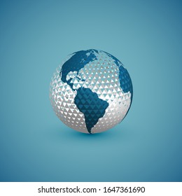 Esfera de mapa del globo azul con patrón global blanco, ilustración vectorial