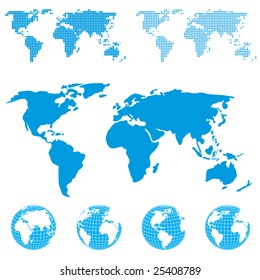 Blue globe and map. Vector.