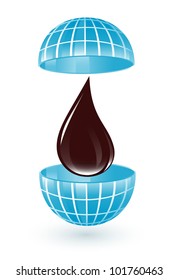 Blue globe with oil drop