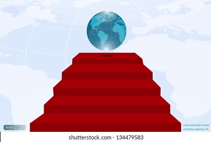 Blue globe on red carpet,Leadership concept Vector design