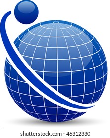 Blue globe with orbit. Vector.