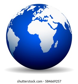 Blue Globe Template Isolated on White Background with Shadow. Vector Illustration