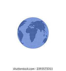 Blue globe vector illustration. Cartoon planet Earth vector icon isolated on white background. World oceans and continents on map, Earth globes flat symbol