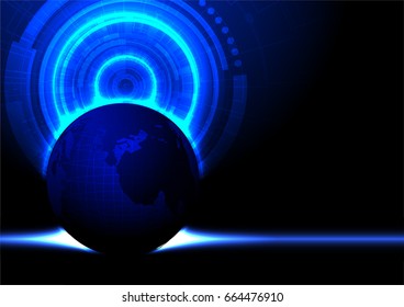 Blue globe with white light on hi-tech circle background some Elements of this image furnished by NASA
