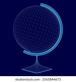 Blue globe with a wireframe. The globe is a 3D model