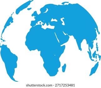 blue globe world map silhouette, flat vector illustration, global geography symbol