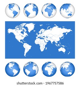 blue globes vector set planet earth 