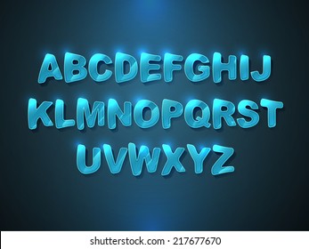 Blue glossy alphabet. Vector Font