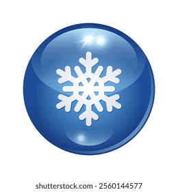 Blue glossy ball with snowflake. Bubble for Christmas tree.
