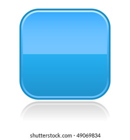 Blue glossy blank rounded squares buttons with gray reflection on white background