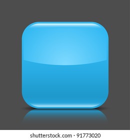 Blue glossy blank web button. Rounded square shape icon with black shadow and colored reflection on dark gray background. This vector illustration created and saved in 8 eps