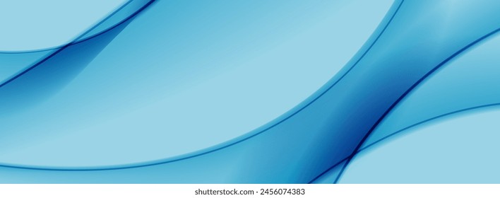 Blue glossy blurred elegant waves abstract background. Vector banner design