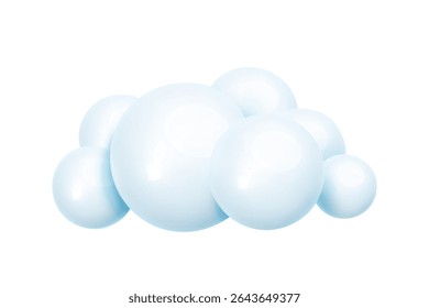 Azul brilhante bolha 3d ícone de nuvem em estilo realista isolado no fundo branco. Cumulus forma arredondada nublada para previsão do tempo, jogos, banner web, cartão de saudação. Ilustração vetorial