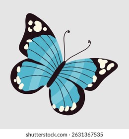 Blue glossy butterfly with dark outline and white dots insect animal icon design illustration