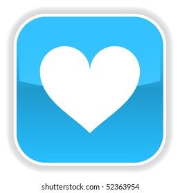 Blue glossy button with heart symbol on white