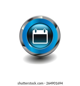 Blue glossy button with metallic elements and white icon calendar, vector design for website 