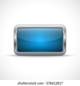 Blue glossy button with metallic elements. Template for icons