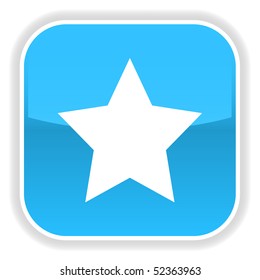 Blue glossy button with star symbol on white