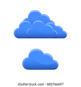 Blue glossy cloud icon. Cloud hosting vector illustration.