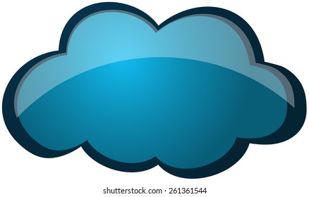 Blue Glossy Cloud, Vector Illustration isolated on White Background. 