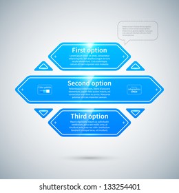 Blue glossy design layout with different options.