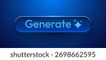 Blue glossy Generate button for AI and technology, featuring a modern design and sparkling elements. Vector illustration.