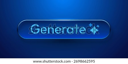 Blue glossy Generate button for AI and technology, featuring a modern design and sparkling elements. Vector illustration.