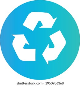 Blue glossy gradient recycle icon on white background