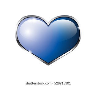 Blue glossy heart in a silver frame. Vector illustration, on transparent background, with space for your text. 