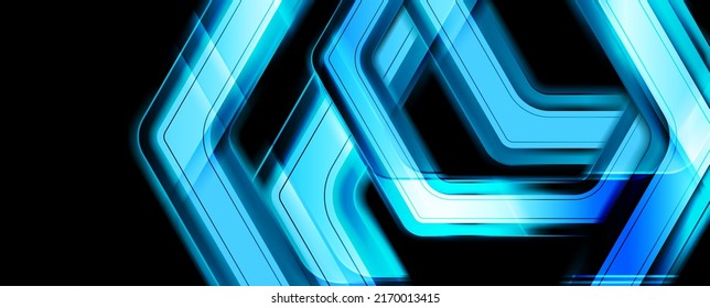 Blue glossy hexagons abstract hi-tech background. Geometric vector banner design
