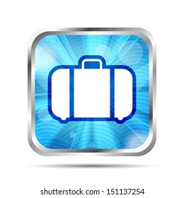 blue glossy icon with rays and baggage on a white background 