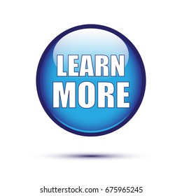 Blue glossy learn more button on white