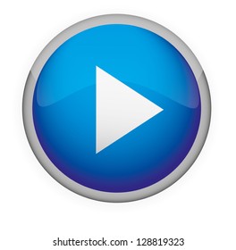 Blue Glossy Media Button,Play. Vector