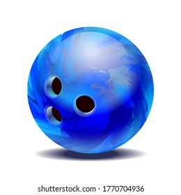 Blue glossy multi-colored bowling ball isolated on a white background. Vector illustration