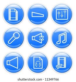 Blue glossy multimedia icons set. Vector.