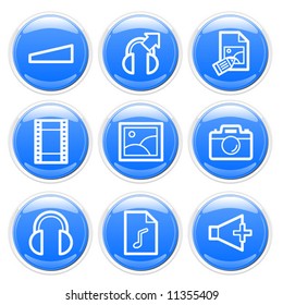 Blue glossy multimedia icons set. Vector.