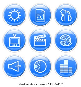 Blue glossy multimedia icons set. Vector.