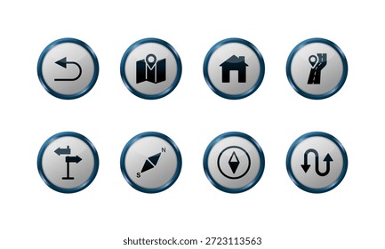 Blue Glossy Navigation Icon Set for UI UX Design