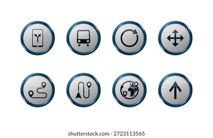 Conjunto de iconos de navegación brillante azul para el diseño UI UX