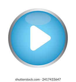 Blue glossy play button. Blue shiny play button sign Vector illustration isolated on a white background. Media, web and play symbol logo design, Digital Video Logo Design Template.
