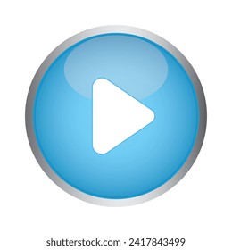 Blue glossy play button. Blue shiny play button sign Vector illustration isolated on a white background. Media, web and play symbol logo design, Digital Video Logo Design Template.