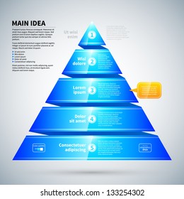 Blue glossy pyramid chart. It's useful for infographics and presentations.