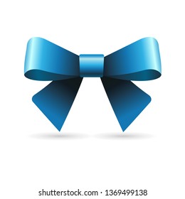 blue glossy ribbon bow on White Background. Vector. Illustration